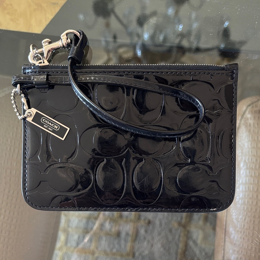 Black coach patent leather wristlet